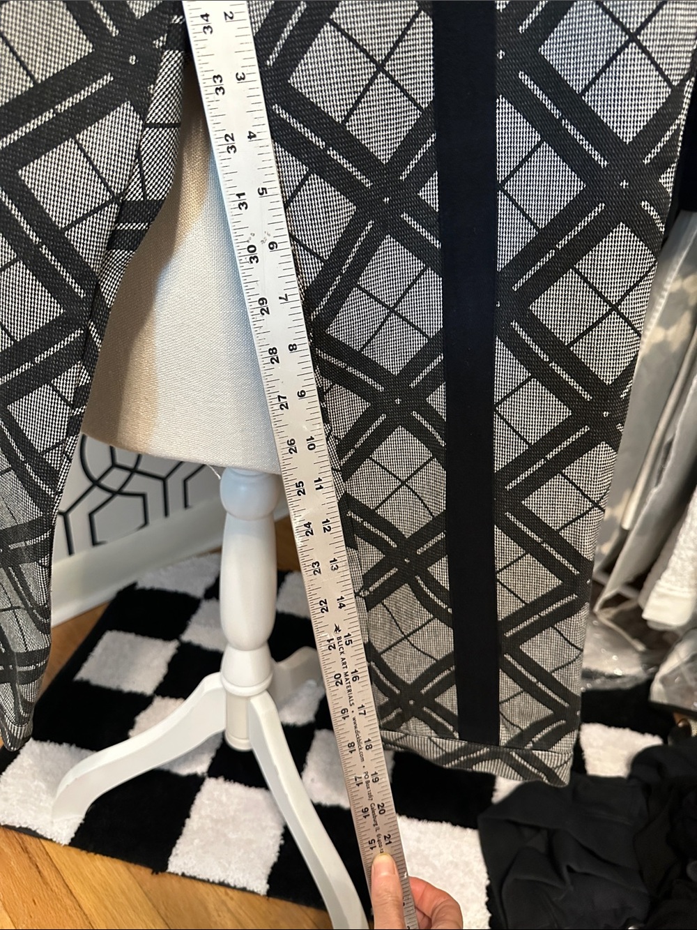 LAMB Geometric Plaid Cropped Trousers in Black & Gray - Picture 5 of 5